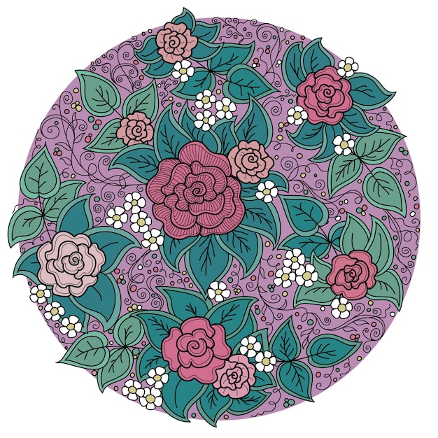 Векторный круг цветочный узор с розами и листьями