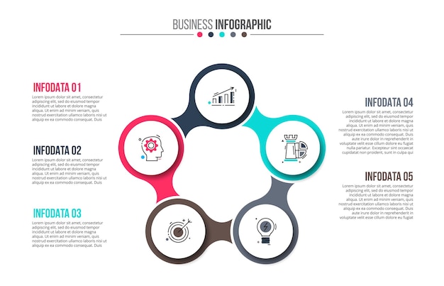 Modello di infografica cerchio vettoriale per diagramma ciclo con 5 opzioni