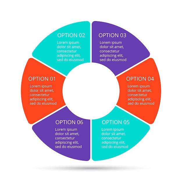 vector circle infographic template for cycle diagram with 6 options parts steps or processes