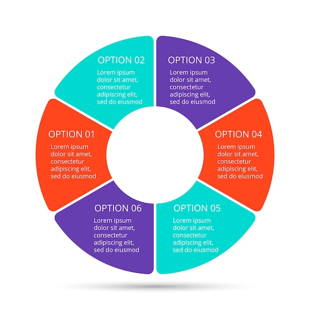 Vector circle infographic Template for cycle diagram with 6 options parts steps or processes