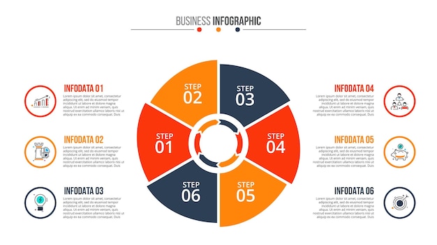 Vector circle infographic template for cycle diagram with 6 options