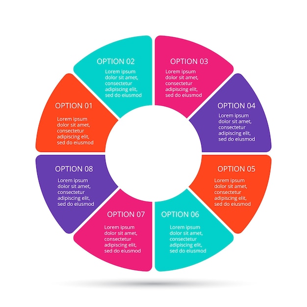 Vector circle infographic Template for cycle diagram with 8 options parts steps or processes