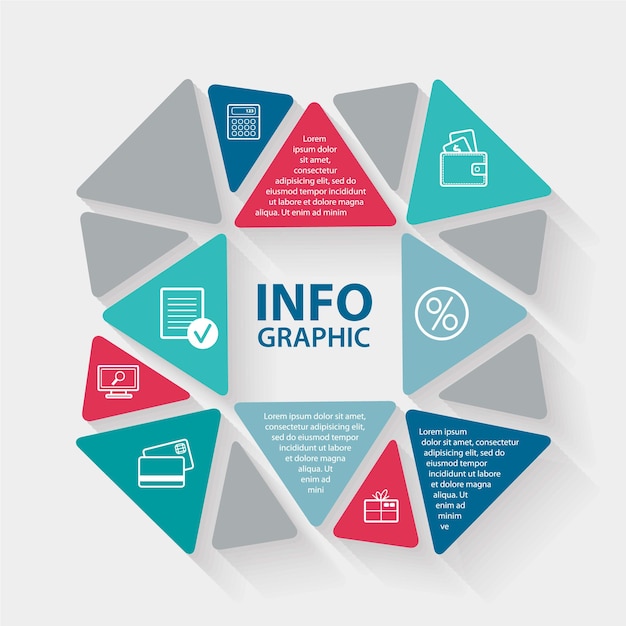 Modello infografico triangolo cerchio vettoriale per presentazione grafico diagramma e grafico business