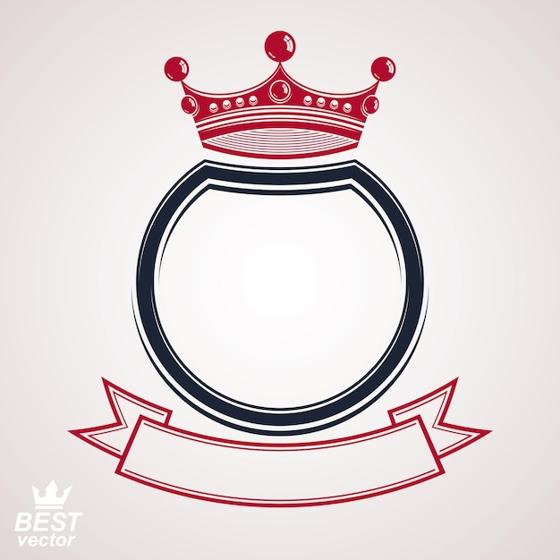 Vettore cerchio vettoriale con corona reale decorativa 3d e nastro festivo, stemma di lusso. simbolo della corona araldica, ideale per la grafica e il web design.