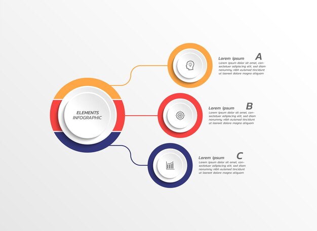 Vector vector circular diagram infographic timeline business elements with three steps