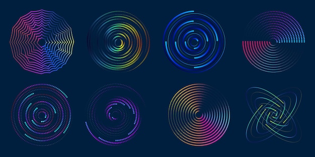Vector circular element with abstract colorful line set on dark background use for banner poster