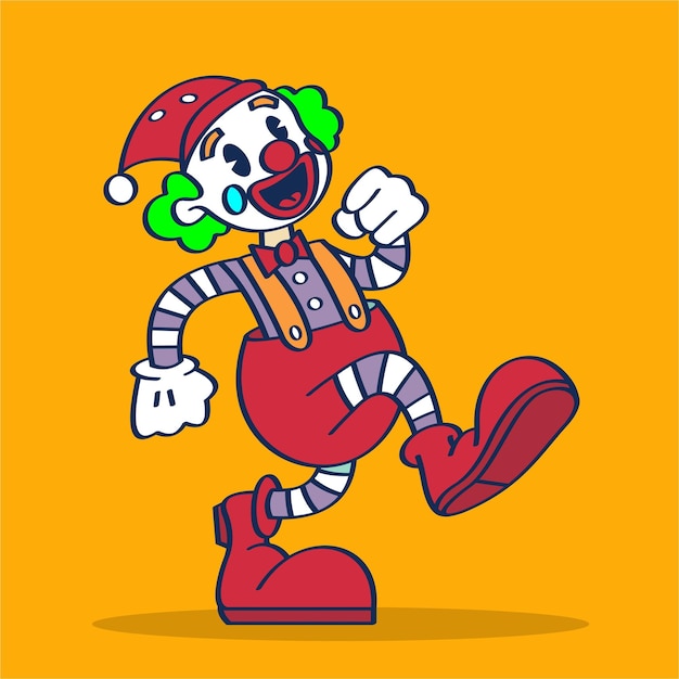 Vector circus character the clown walking with happy face hand drawing cartoon