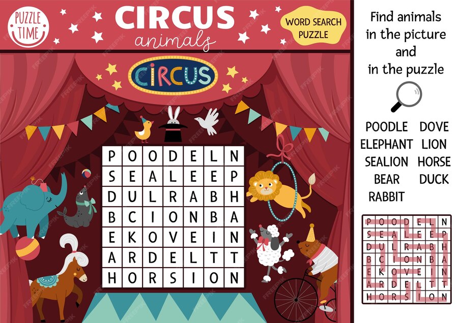 Premium Vector Vector circus wordsearch puzzle for kids Simple