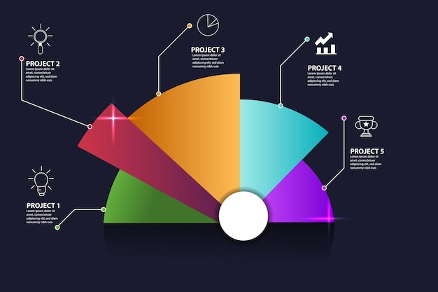 Vector cirkel grafisch ontwerp, moderne 5 stappen sjabloon voor het maken van infographics, presentaties,