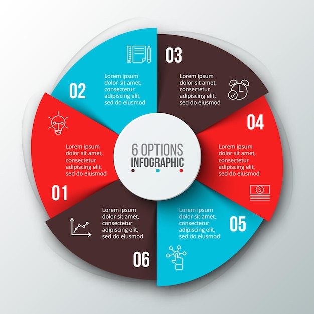 Vector cirkel infographic sjabloon voor cyclusdiagram met 6 opties onderdelen stappen of processen