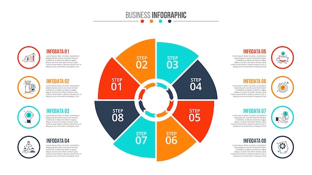 Vector cirkel infographic sjabloon voor cyclusdiagram met 8 opties