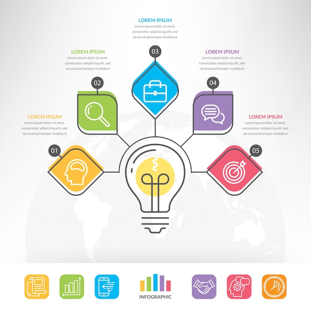 Vector cirkel van de idee gloeilamp infographic