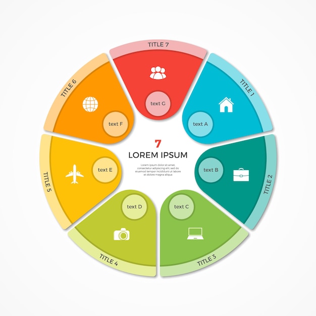 Vector cirkeldiagram cirkel infographic sjabloon met 7 opties