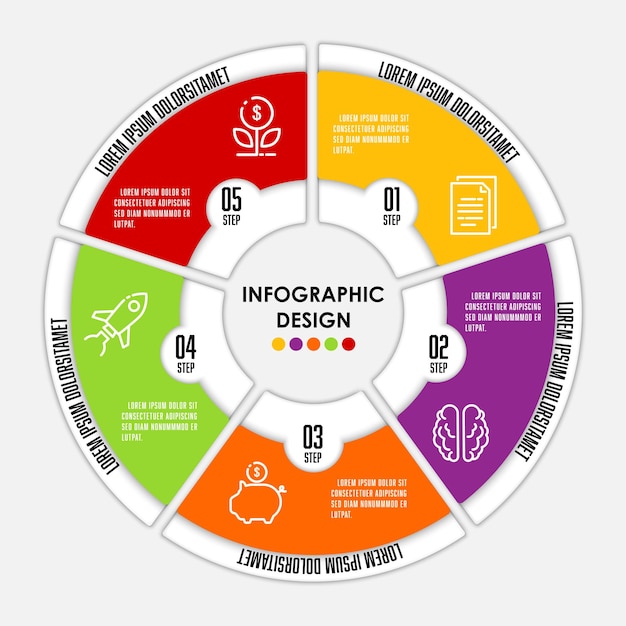 Vector cirkeldiagram infographic sjabloon voor presetation met susiness concept 5 step