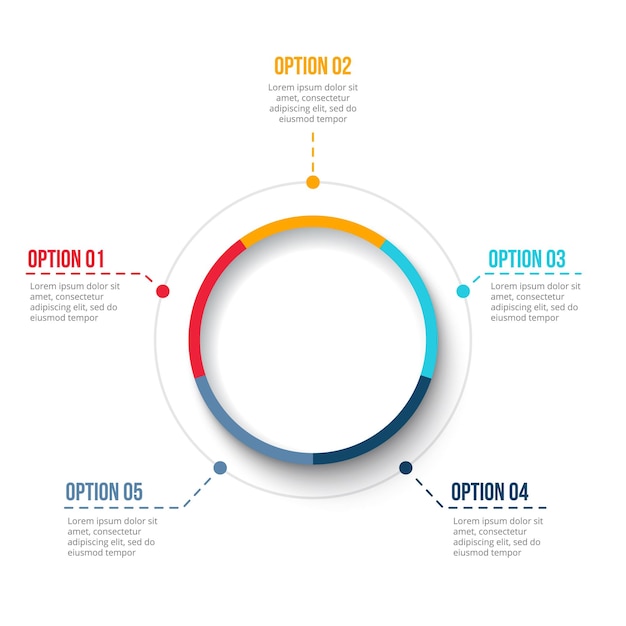 Vector cirkelelement voor infographic met 5 opties delen stappen of processen