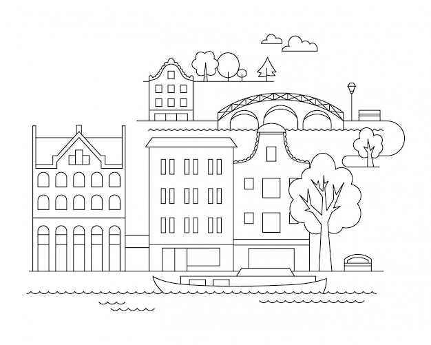 Vector city illustration in linear style