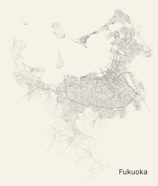 日本の福岡のベクトル都市道路地図