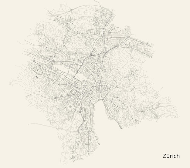 Mappa stradale vettoriale della città di zurigo in svizzera