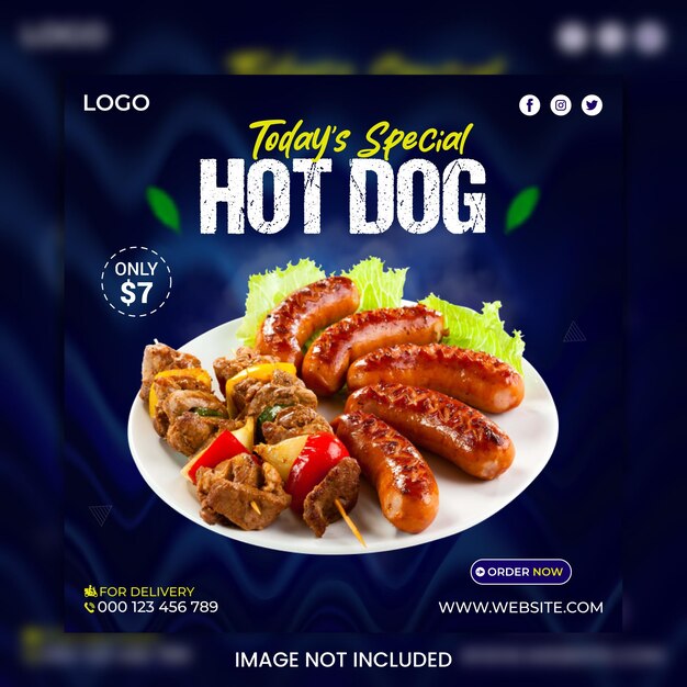 Vector vector classic delicious hot dog menu promotion or square web banner social media template