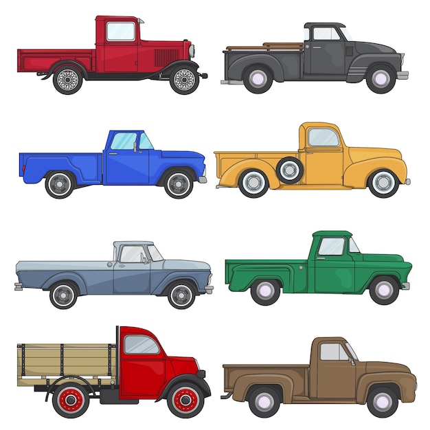 Vector classic pickup truck collection set