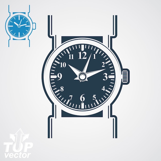 Vector vector classic wristwatch illustration, elegant detailed quartz watch with dial and an hour hand. retro strap watch, symbolic timepiece. web business design element – time idea.