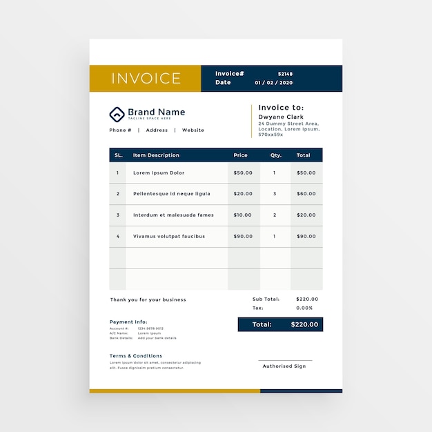 vector clean invoice template design