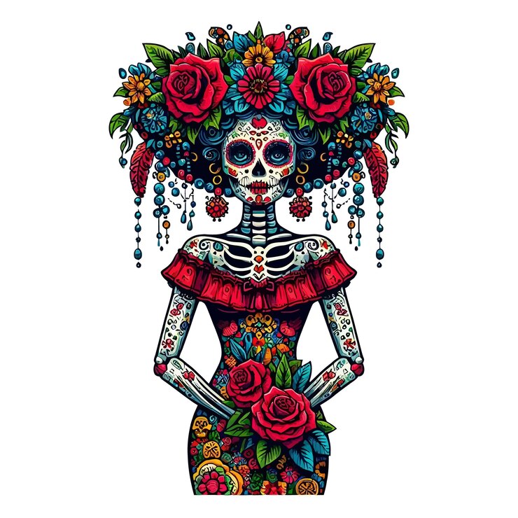 Vector vector clipart of a catrina in day of the dead style with clean white background