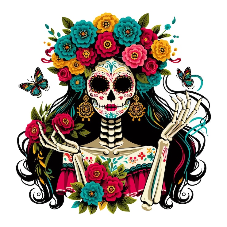 Vector vector clipart of a catrina in day of the dead style with clean white background