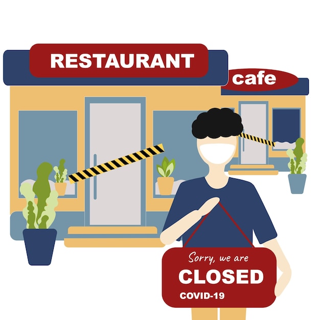 Ristorante caffetteria con chiusura vettoriale e tutti in quarantena concetto di coronavirus ristorante caffetteria con piatto chiuso segno di coronavirus concetto di coronavirus novel coronavirus 2019ncov covid19