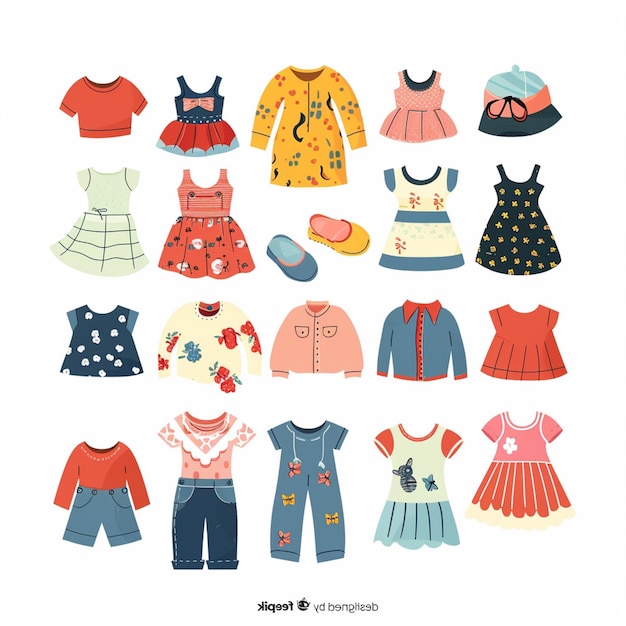 ベクター服装セット イラスト 服装 ファッション アイソレート 服装 帽子 ドレス シャツ アイコン アッパー