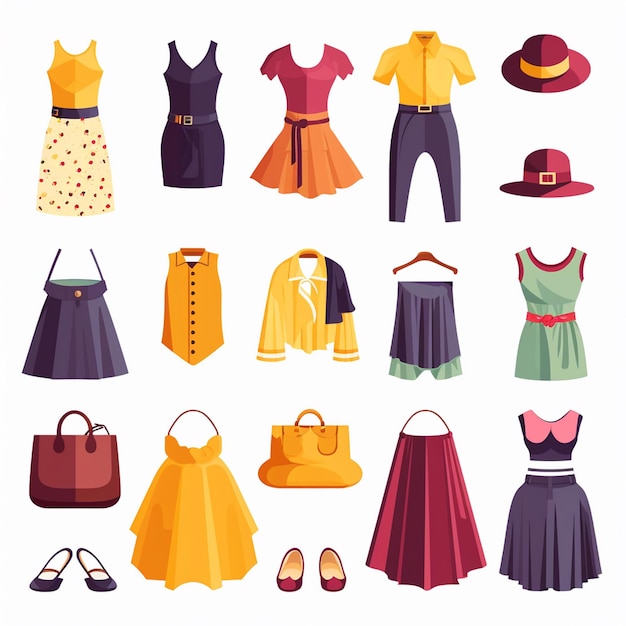 vector clothing fashion illustration isolated garment clothes set apparel wear design dre