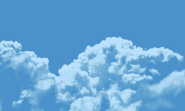 ベクトル: 雲の青い空の自然背景 ハーフトーンエフェクト