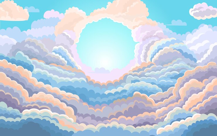 Vector vector clouds clouds all around dawn lots of fluffy clouds vector cartoon illustration