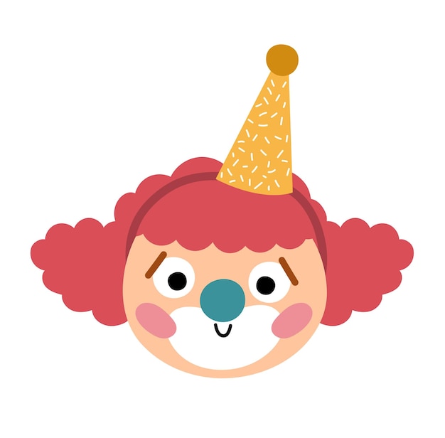 Vector clown face Circus artist avatar clipart Amusement holiday icon Cute funny festival character clip art Street show comedian illustration