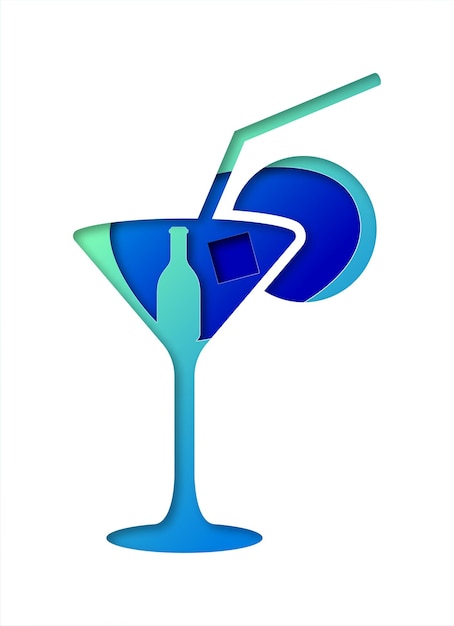 Vector cocktail in paper art style. digital art