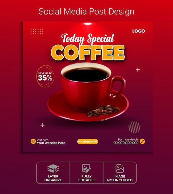 Vector vector coffee shop drink menu promotion social media post template and web banner design template