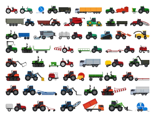 Vector collection of agricultural machinery and transport