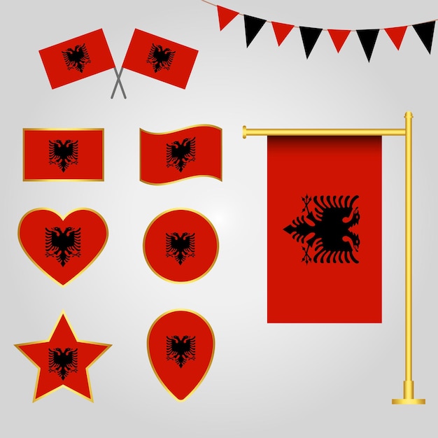 vector collection of Albania Europe Flag emblems and icons in different shapes