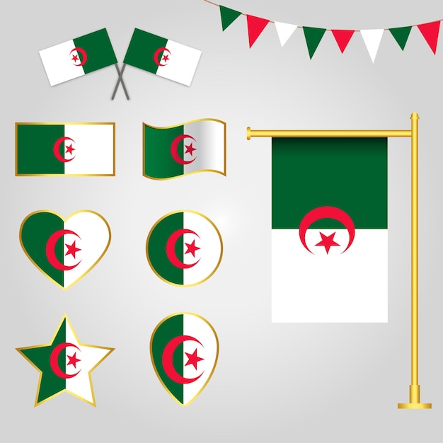 Vettore raccolta vettoriale degli emblemi e delle icone della bandiera dell'algeria in diverse forme vettore dell'algeria