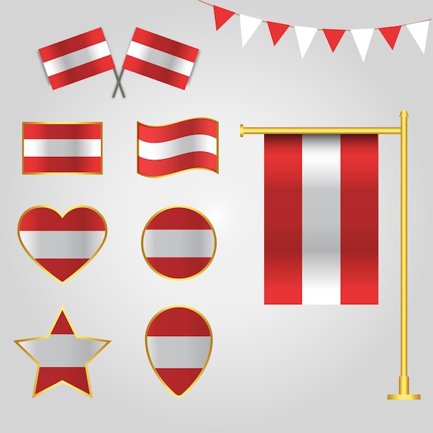 Vector collection of Austria flag emblems and icons in different shapes vector illustration Austria