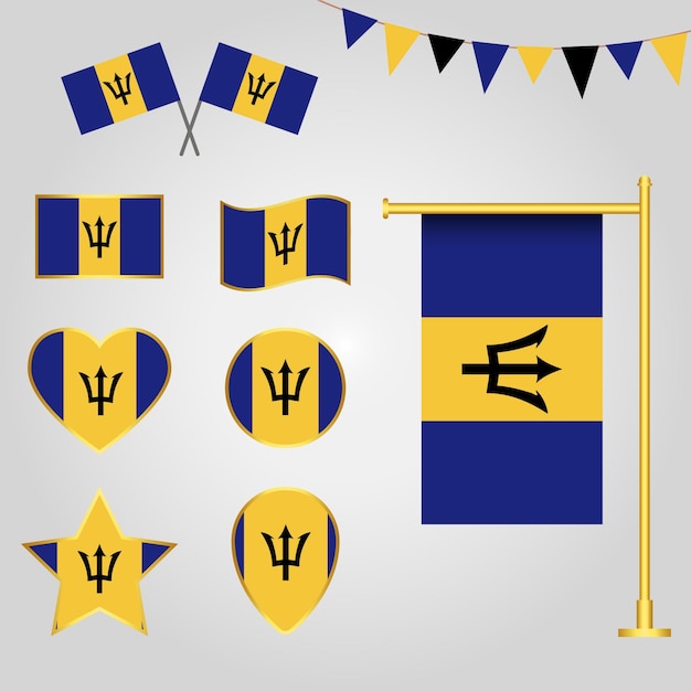 Vector collection of Barbados flag emblems and icons in different shapes vector Barbados