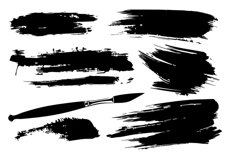 Vector collection of brush strokes black ink
