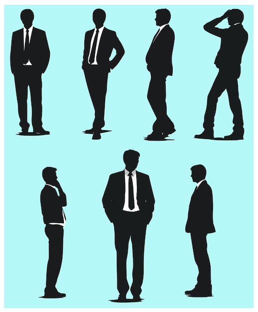 Vector collection of businessman silhouettes in different poses