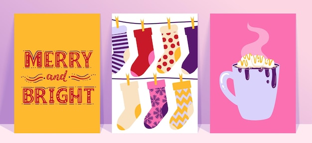 vector collection of christmas poster templates new year 2023 set of christmas greeting cards bright colors presents and hand written lettering for your invitation and design