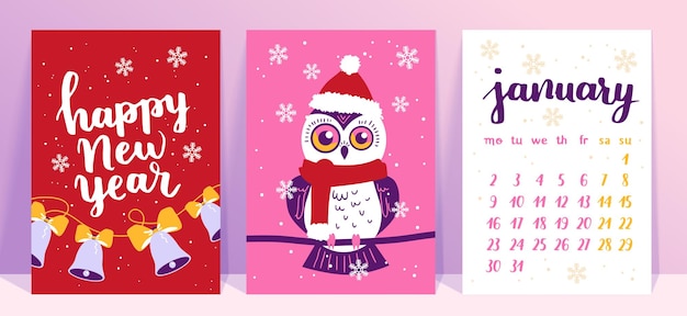 Vector collection of Christmas poster templates New year 2023 set of christmas greeting cards Bright colors presents and hand written lettering for your invitation and design