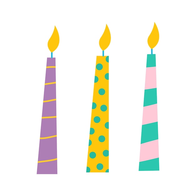 Векторная коллекция красочных свечей дня рождения с плоской векторной иллюстрацией на белом фоне