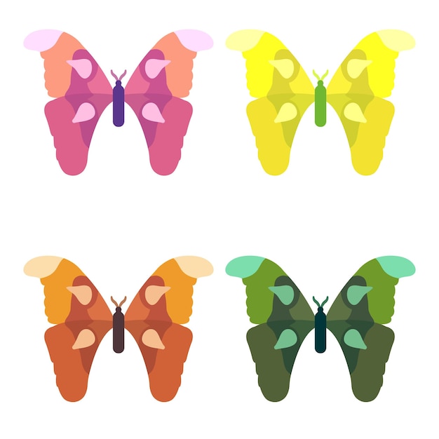 Vector collection colorful butterfly insects Decorative design Isometric flat style