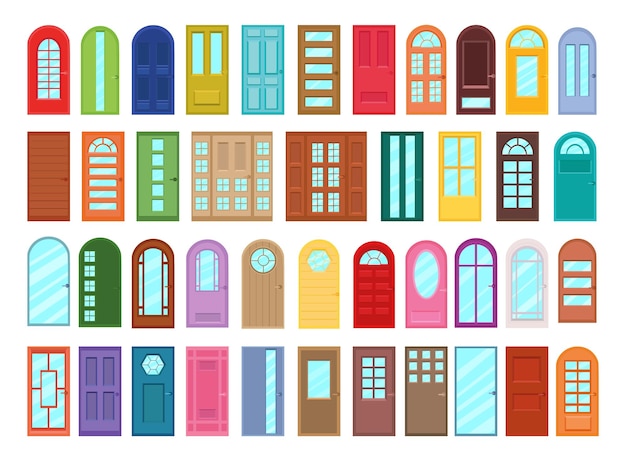 Vector collection of colorful doors in flat style