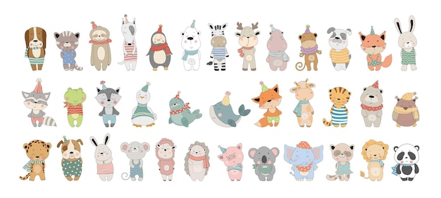 Vector vector collection of cute cartoon animals