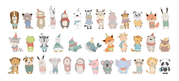 Vector vector collection of cute cartoon animals